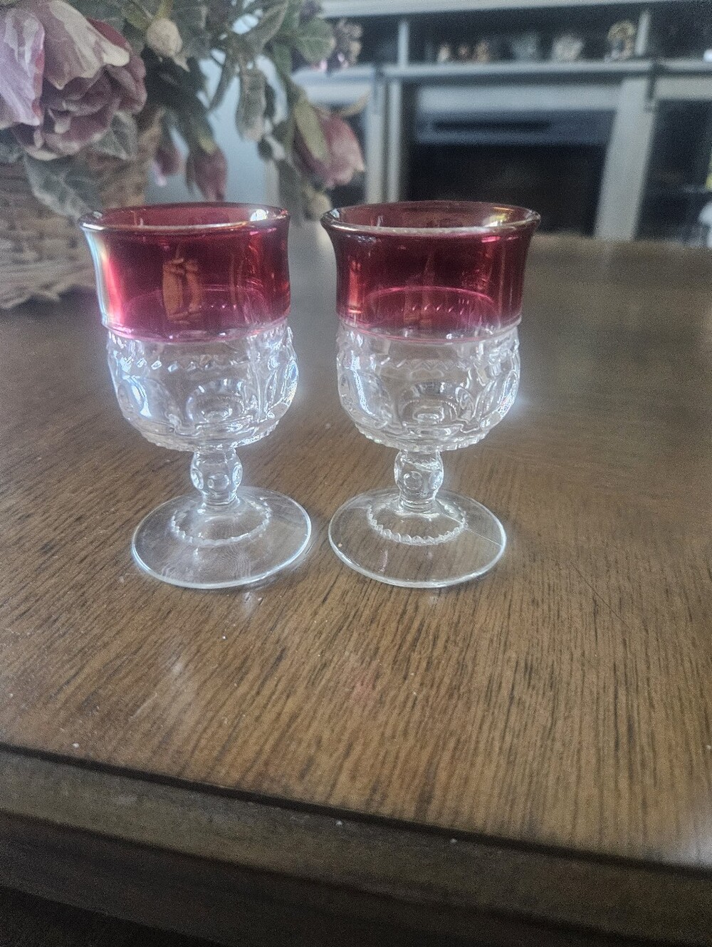 Vintage Tiffin Kings Crown Ruby Cranberry Cordial Glasses-Set of 2